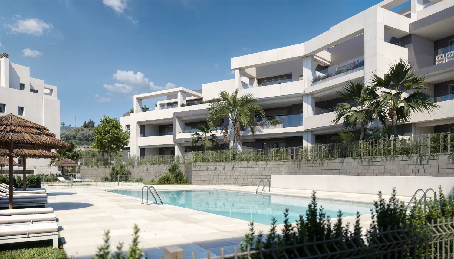 Render: pool and modern block – Costa del Sol, photo by Your Property Concept
